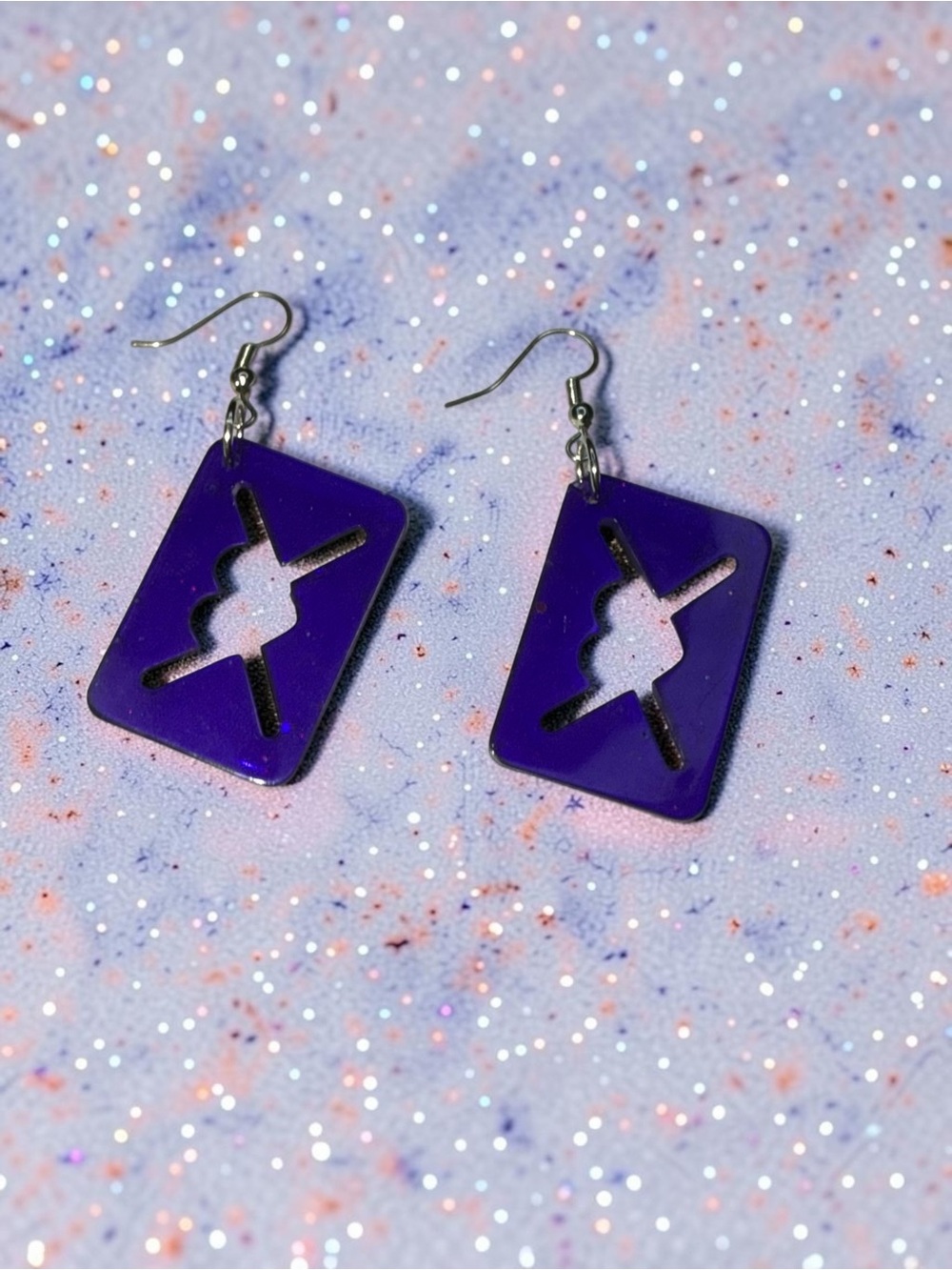 Handmade Purple Razor Blade Cutout Resin Statement Earrings